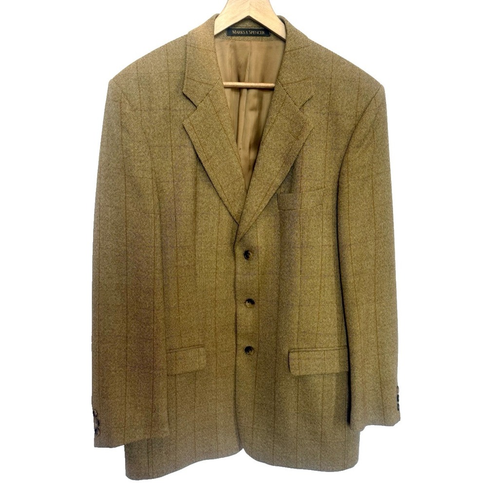 St Michael Marks Spencer Mens‎ Windowpane Wool Cashmere Sports Coat 42L Blazer - Picture 2 of 11